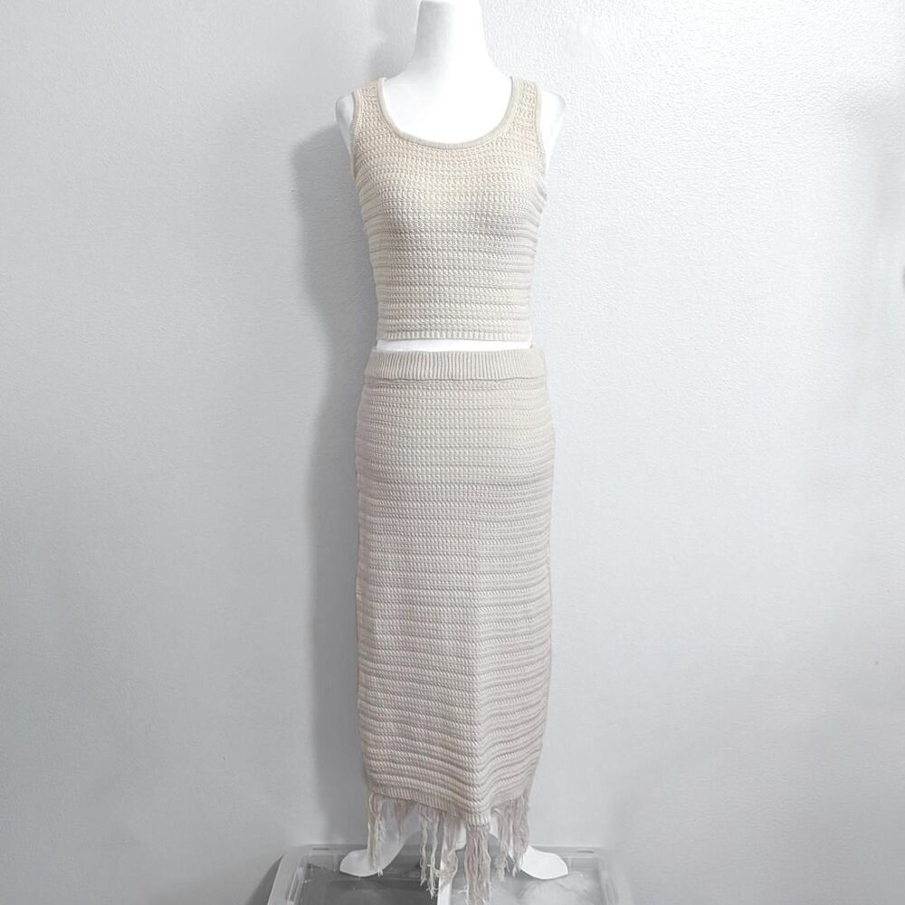NWT Freshman 1996 Cream Knit Fringe Hem Top & Maxi Skirt Two-Piece Set | Size M